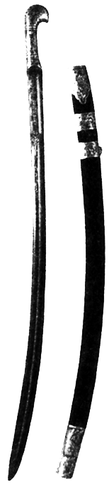 Шашка и ножны (1840. Тифлис) Клинок и оправа стальные, инкрусти-рованные золотом. Мастер Геурк.